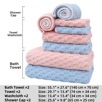 Waffle Weave Bath Towels Set 4 Pack or 8 Pack - Ultra Soft Super Absorbent Quick Dry Microfiber Moire Textured Towels | Spa Gym Travel Daily Use | Multi-Color Sets Gray Pink Blue Beige Gift Set