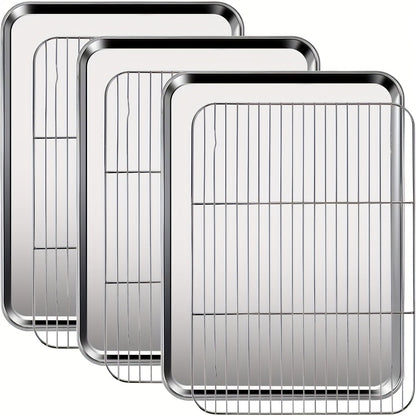 Baking Sheet and Rack Set Stainless Steel Half Sheet Pan with Cooling Rack Heavy Duty Rust Free Dishwasher Safe for Cookie Baking Roasting Grilling 2 3 4 Pan Options