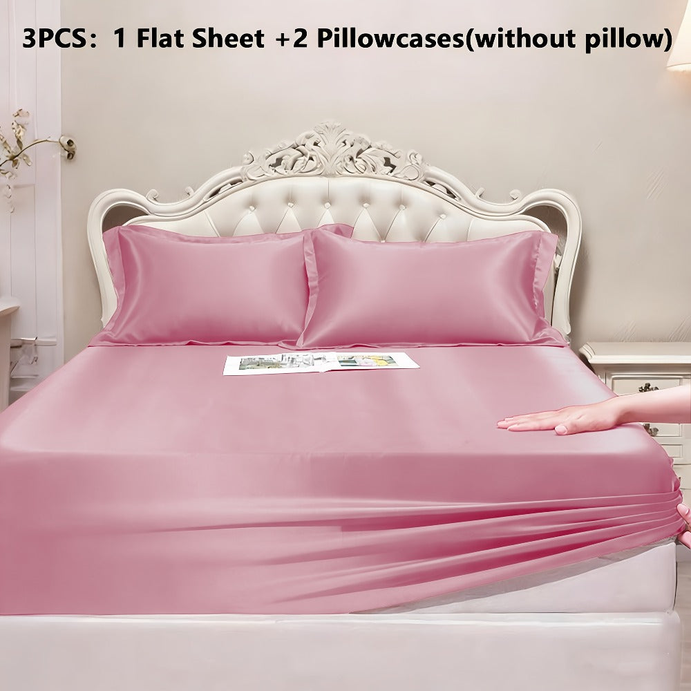 Satin Fitted Sheet Set with Pillowcases – Cooling Smooth Breathable Wrinkle-Resistant Bed Sheets, Machine Washable Ultra Soft for Hot Sleepers, Twin Full Queen King, Multiple Colors