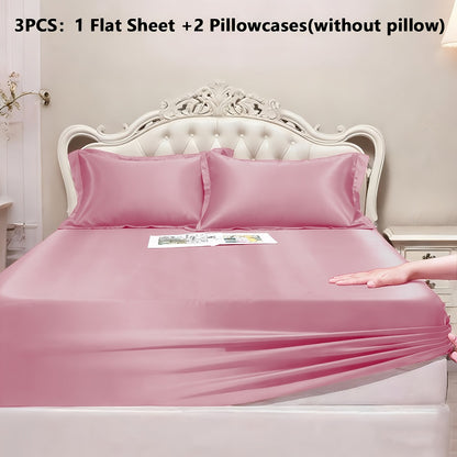 Satin Fitted Sheet Set with Pillowcases – Cooling Smooth Breathable Wrinkle-Resistant Bed Sheets, Machine Washable Ultra Soft for Hot Sleepers, Twin Full Queen King, Multiple Colors