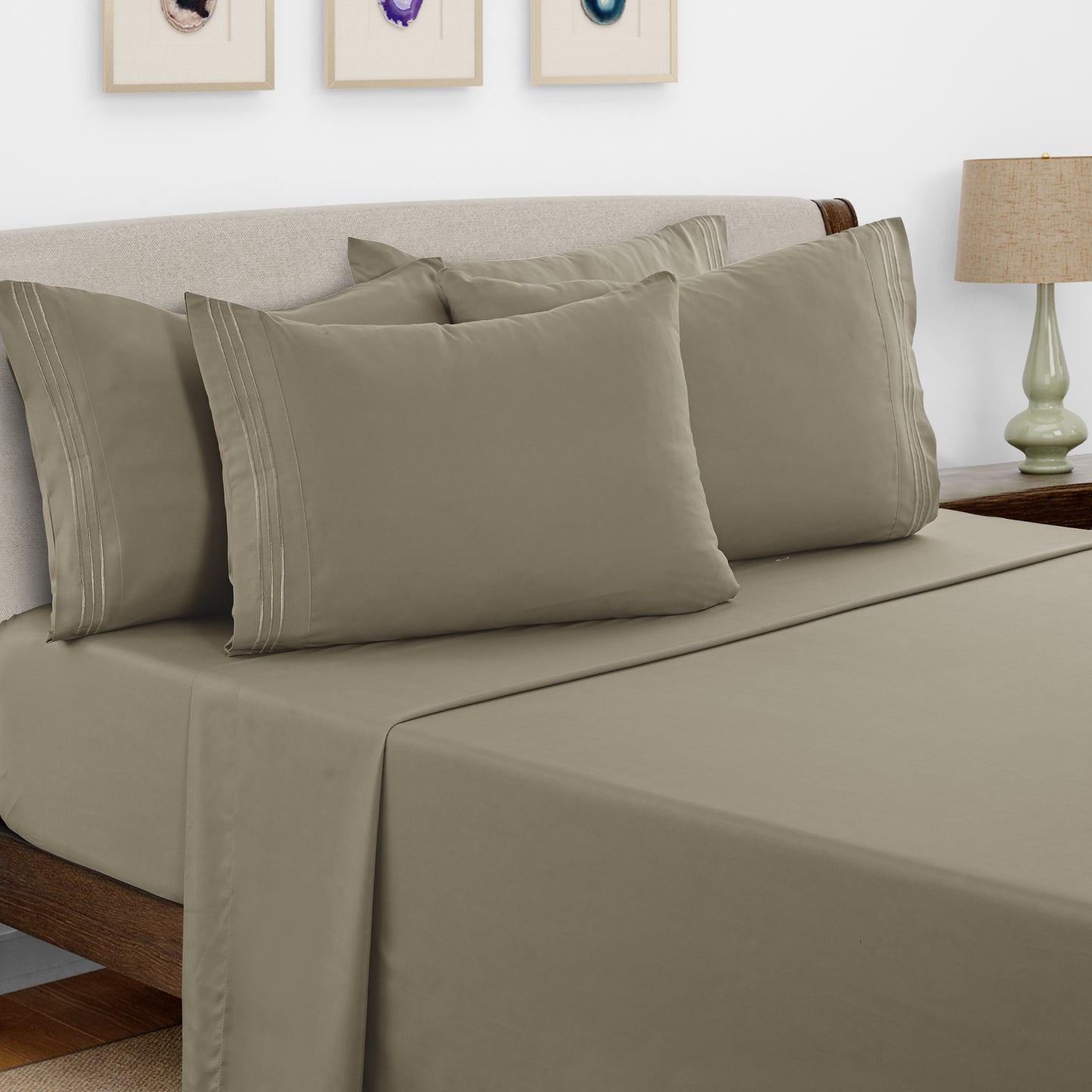 Bed Sheets Set 6 Piece - Soft Brushed Microfiber Fitted Sheet with 16" Deep Pocket, Flat Sheet & Embroidered Pillowcases, Hotel Luxury Cooling Bedding, All Seasons, 20 Colors