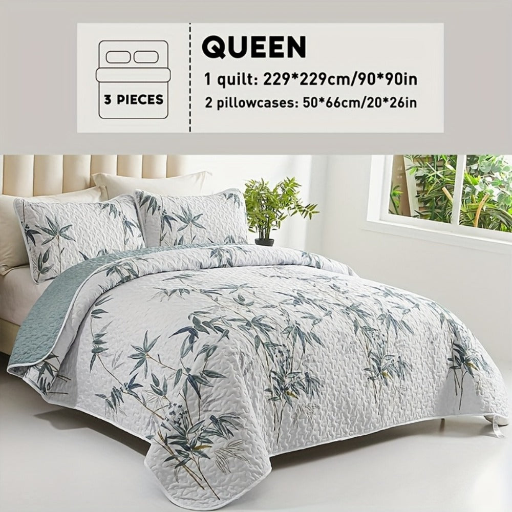 Reversible Floral Comforter Quilt Set – Soft Microfiber Botanical Bedding, Twin Full Queen King, All Seasons – White, Blue, Pink & More