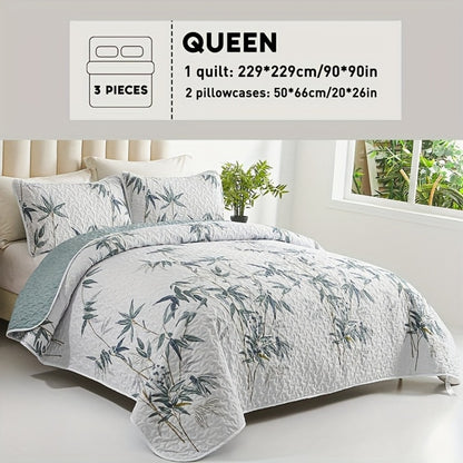 Reversible Floral Comforter Quilt Set – Soft Microfiber Botanical Bedding, Twin Full Queen King, All Seasons – White, Blue, Pink & More