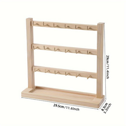 Jewelry Display Stand Multi-Layer Wooden Earring Holder Rack with Hooks Desktop Organizer for Earrings Bracelets Necklaces Keychains Jewelry Tower Storage