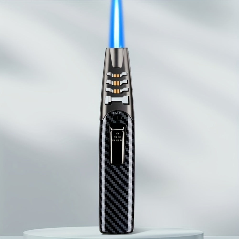 Kitchen Torch Lighter Carbon Fiber Windproof, Adjustable High-Temperature Flame with Safety Lock, Refillable Butane Culinary Torch for Baking, Creme Brulee, Caramel, Welding & Outdoor Use – Black & Gray (Butane Not Included)