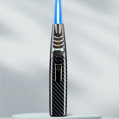 Kitchen Torch Lighter Carbon Fiber Windproof, Adjustable High-Temperature Flame with Safety Lock, Refillable Butane Culinary Torch for Baking, Creme Brulee, Caramel, Welding & Outdoor Use – Black & Gray (Butane Not Included)