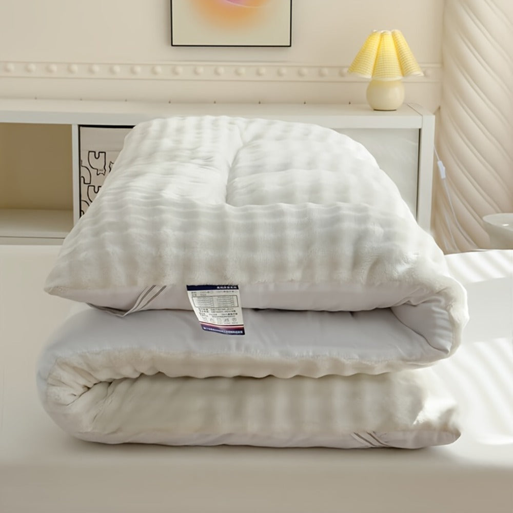 Quilted Mattress Topper Fluffy Flannel Bubble – Breathable Fiber Fill Foldable Sleeping Pad 2.36–3.15" Thick for Twin Full Queen King Bed