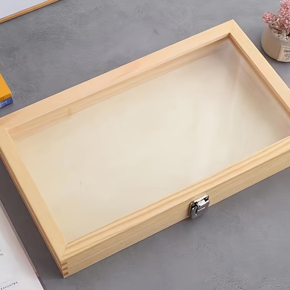Lockable Wooden Display Storage Box with Acrylic Window – Jewelry & Collectibles Organizer Drawer Box, Elegant Wood Finish, Clear Viewing Panel, Gift Box