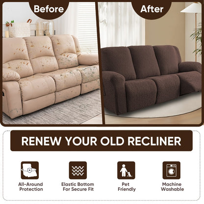 Recliner Sofa Slipcover Set 8pcs 3-Seat Jacquard Furniture Protector with Pocket Flexible Soft Slide Sleeve Cover for Sofa Couch Office Living Room Home Decor Multiple Colors