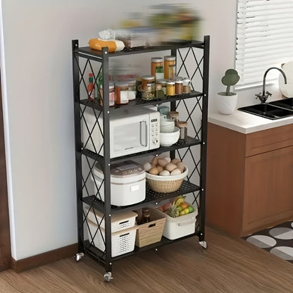 3/4/5-Tier Wheeled Storage Rack with Shelves – Foldable Floor-Standing Utility Organizer