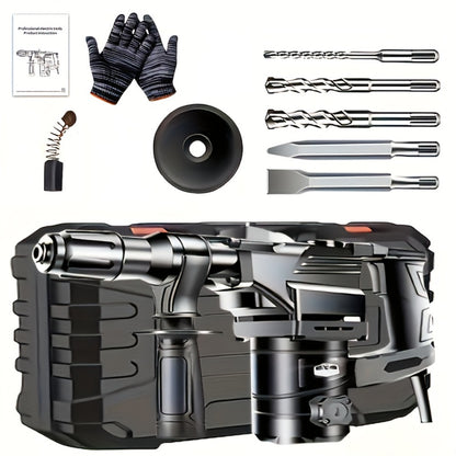 Hammer Drill 1100W 3-in-1 Multi-Function Electric Drill, Rotary Hammer & Chisel, Variable Speed, Heavy Duty for Concrete Wall Wood Metal Drilling, Includes Drill Bits, Accessories & Tool Box