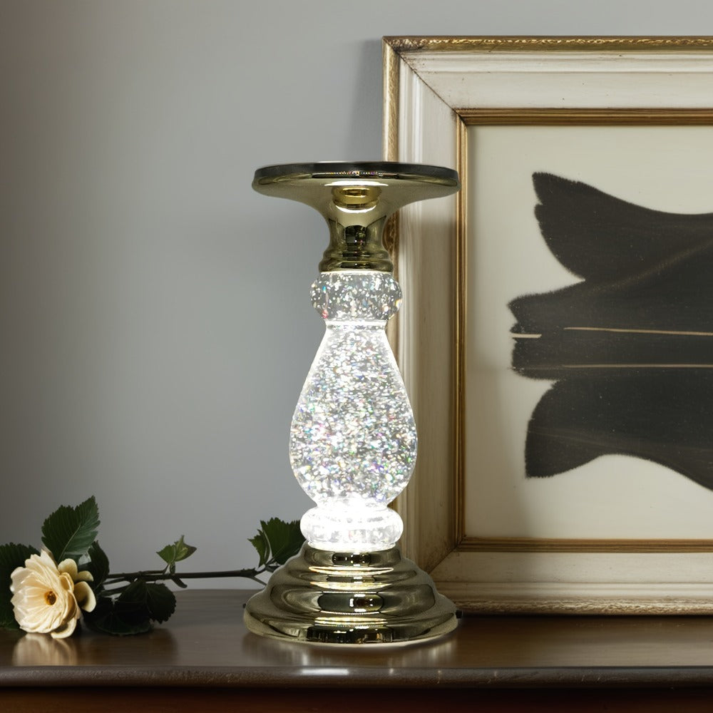LED Candle Holder Swirling Acrylic Water Lantern Pedestal Candlestick Table Centerpiece for Wedding Party Birthday Anniversary Christmas Housewarming Gift Silvery Golden