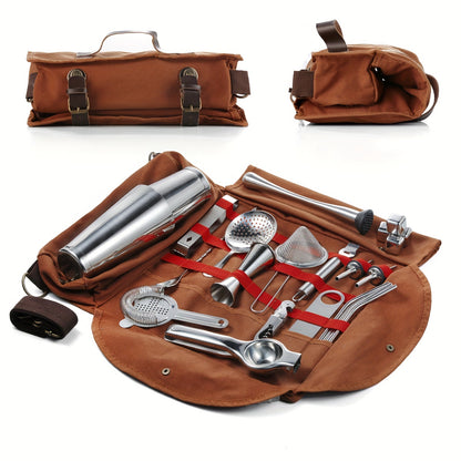 25 Piece Bartender Travel Set Cocktail Kit with Portable Bag | Stainless Steel Mobile Bar Set for Home, Parties & Camping