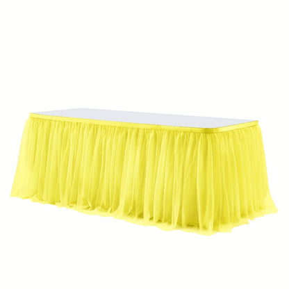 Pink Tutu Table Skirt 6ft – Ruffle Tulle Table Skirt for Rectangle & Round Tables, Princess Girls Birthday Party, Cake Dessert Table Decor, Gold Brim, Multiple Colors Available