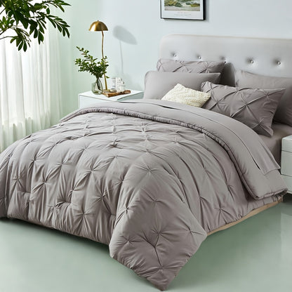 Comforter Set Luxurious Pleated 5/7pcs Bed in a Bag | Soft Plush Fiber Fill, Year-Round Warmth - Quilted Comforter, Flat & Fitted Sheet, Pillowcases & Shams, Complete Bedding Set Twin Full Queen King