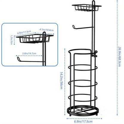 Toilet Paper Holder Floor Standing with Shelf 4-Roll Storage Rack Freestanding Bathroom Paper Organizer for Bathroom Bedroom Balcony Courtyard Black 1 or 2 Pack