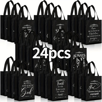 Christian Gift Bags Bulk with Handle – 24/48 Pcs Bible Verse Religious Reusable Bags Medium Size for Church Visitors Baptism Wedding Party Favors Father’s Day Black