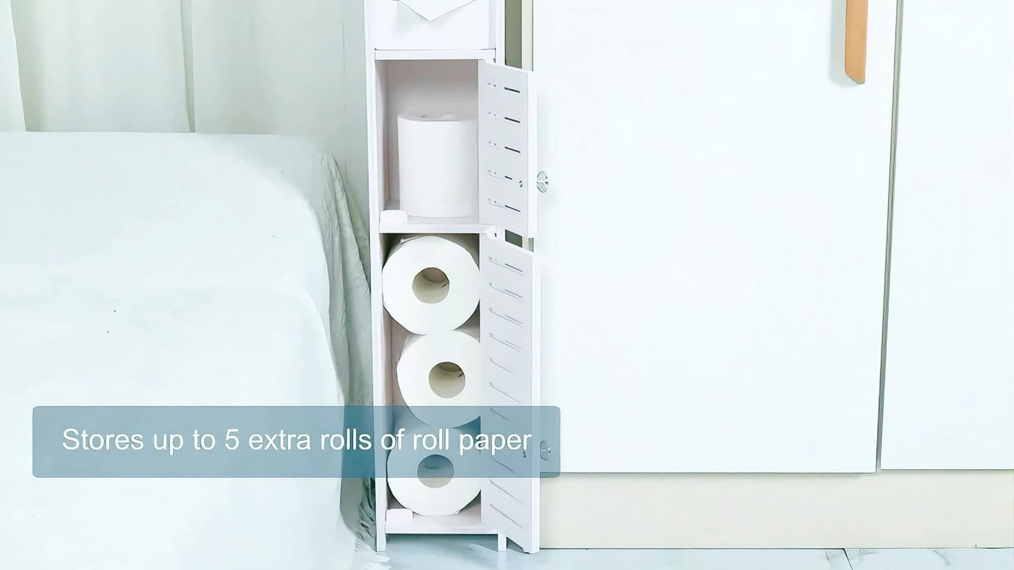 Slim Bathroom Storage Cabinet – PVC Toilet Paper Holder & Organizer for Small Spaces, Easy Assembly, Multi-Room Use, Bedroom & Living Room