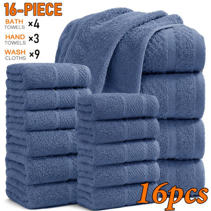 Bath Towel Set 450GSM Soft Absorbent - 12 16 18 Piece Cotton Blended Solid Color Bathroom Towels Set for Bath Hand Face | Hotel Spa Quality | Travel Shower Home | Multiple Colors & Sizes Available