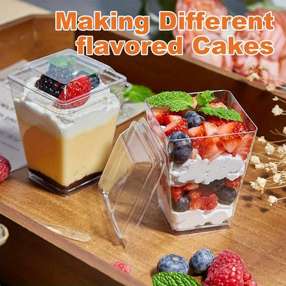 Disposable Dessert Cups with Lids & Spoons, 5oz Plastic Pudding Cups Set — 50/100/150/200 Pack Mini Clear Cups for Parties, Weddings, Picnics, Camping & Family Gatherings