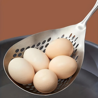 Stainless Steel Slotted Spoon Large Cooking Spoon for Frying Hot Pot Draining Serving - Durable Kitchen Utensil for Deep Frying Soups Stews Straining with Long Handle
