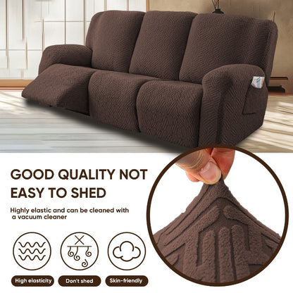 Recliner Sofa Slipcover Set 8pcs 3-Seat Jacquard Furniture Protector with Pocket Flexible Soft Slide Sleeve Cover for Sofa Couch Office Living Room Home Decor Multiple Colors