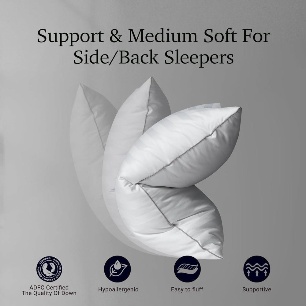 Hotel Collection Feather Down Bed Pillows Set of 2 – 500 Thread Count 100% Cotton, Soft Hypoallergenic Queen King Standard Size Back Side Sleeper Pillow 2 Pack