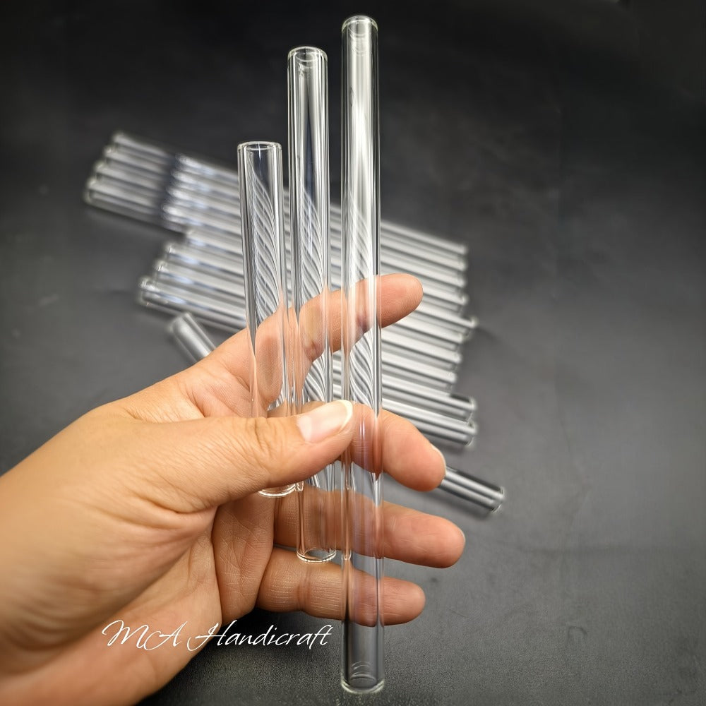 Glass Straws Reusable 12 Pack with Cleaning Brushes - Borosilicate Glass Drinking Straws 6 or 8 Inch, Clear & Colorful, Thick 12mm, Dishwasher Safe for Smoothies, Juice, Coffee & Cocktails