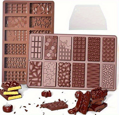 Silicone Chocolate Molds 3 Pack, 12 Cavity Food Grade BPA-Free Non-Stick Chocolate Bar Mold with Scraper, Easy Pop Out Candy Mold for Homemade Chocolate, Wax Melts, Soap, Valentine's Day, Thanksgiving