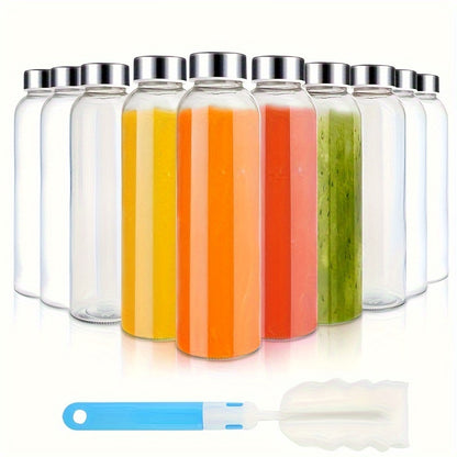 Glass Water Bottles with Lids 18oz Set of 10 Reusable Clear Glass Juice Bottles BPA Free Leak-Proof Stainless Steel Cap for Juicing Smoothie Beverage Storage
