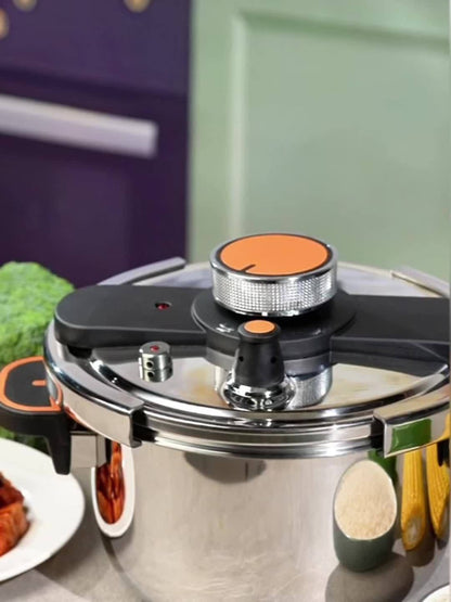 Pressure Cooker Stainless Steel with One-Twist Lock Lid – Heavy-Duty Induction & Gas Compatible Stew Pot in 1.32gal, 1.59gal & 2.11gal, Dishwasher Safe Family Soup Cooker for Daily Cooking