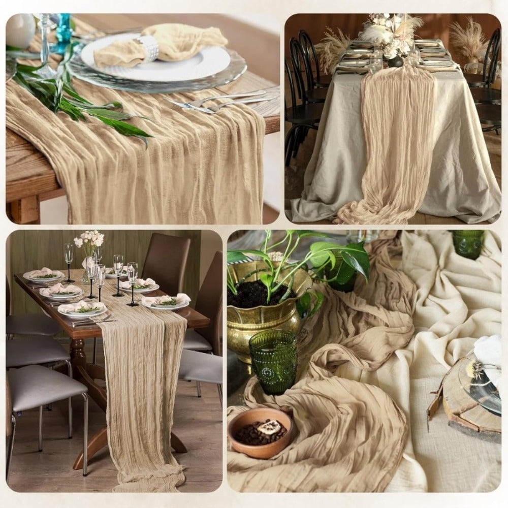 Cheesecloth Table Runner 6 Pack | Boho Gauze Semi-Sheer Fabric 21.7×72.8 Inch for Wedding, Baby Shower & Farmhouse Decor