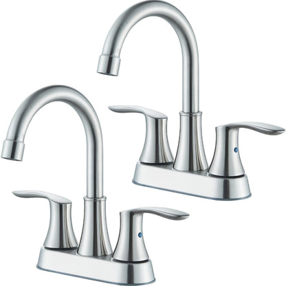 Centerset Bathroom Faucet 2 Handle 4 Inch - Lead-Free Dual Handle Vanity Sink Faucet with Pop-Up Drain & Supply Lines, Brushed Nickel, Matte Black, Oil Rubbed Bronze, Brushed Gold, 2-3 Hole RV Compatible