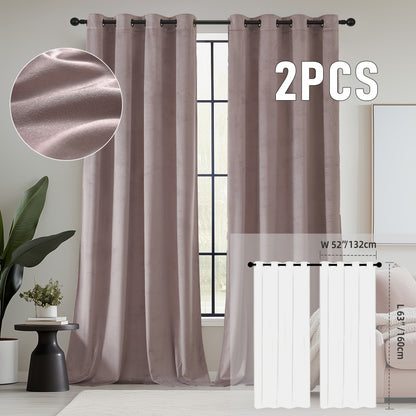 Velvet Room Darkening Curtains 2 Panels | Grommet Top Thermal Insulated Soundproof Blackout Curtains for Living Room Bedroom, Soft Solid Color Vintage Window Drapes