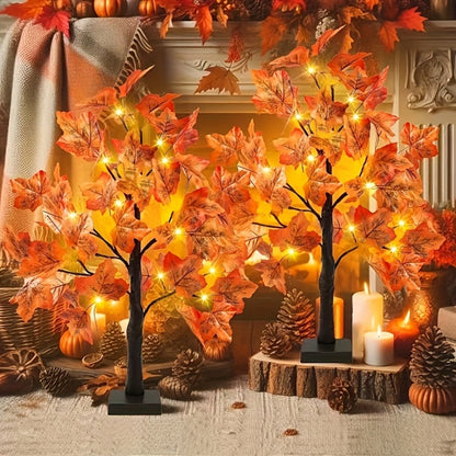LED Maple Leaf Tree Table Lamp 2 Pack - 21 Inch Battery Powered Artificial Tree Light for Home Room Balcony Thanksgiving Christmas Fall Autumn Decor Indoor Festival Decoration