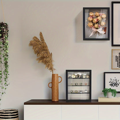 Shadow Box Frame 11x14 with 4 Removable Shelves - Large Deep Display Case for Medals Coins Pins Photos Flowers Keepsakes, Wall Hanging Memory Box for Collections, Black White Brown