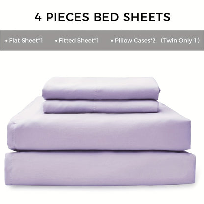 Microfiber Bed Sheet Set 4-Piece Deep Pocket Fitted Sheet Flat Sheet Pillowcases Twin Full Queen King All Colors Soft Breathable Fade Resistant Easy Care
