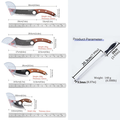 Chef Knife Set 8 PCS Professional Kitchen Knives - Stainless Steel Forged Blade, Boning Knife, Butcher Knife & Kitchen Scissors, Ultra-Sharp Full Tang Design