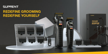 Hair Clippers & Beard Trimmer Set for Men - SUPRENT Professional Cordless Grooming Kit with T-Blade Trimmer, 6000RPM Quiet Motor, LED Display, 6 Guide Combs, Type-C Charging, Home & Barber Use