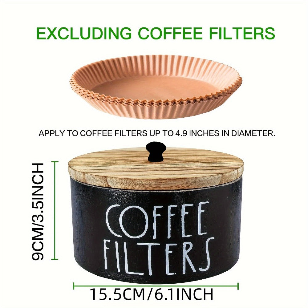 Coffee Filter Holder with Lid Rustic Wooden Storage Box for Coffee Filters and Accessories Farmhouse Style Countertop Organizer Dust-Proof Hardwood Container for Coffee Bar Kitchen Decor