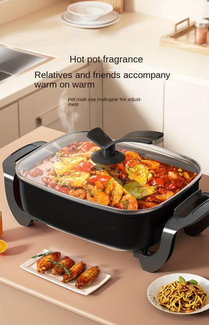 Electric Ceramic Non-Stick Pot 12x12 Inch 1500W Square Skillet with Glass Lid Adjustable Temperature Frying Baking Steaming Boiling Easy Clean Home Kitchen Cookware