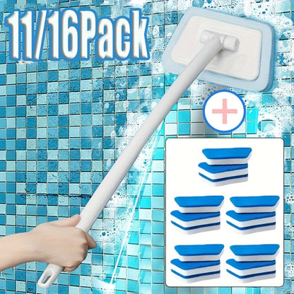 Shower Cleaning Brush Set with Replaceable Heads - Bathtub Scrubber, Wall Tile Brush, Floor Brush, Window Glass Cleaner, Detachable Long Handle Bathroom Cleaning Kit, 11pc or 16pc Options