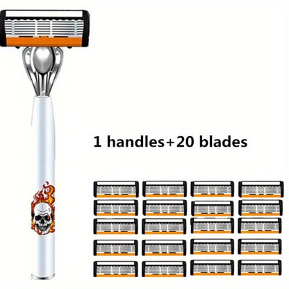Men's Safety Razor with Replacement Blades - Anti-Slip Stainless Steel Handle Shaver for Beard & Sideburns, Classic Style Wet Shaving Razor, Multiple Blade Bundle Options