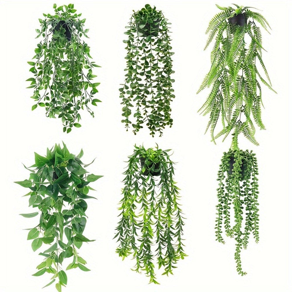 Artificial Hanging Ivy Vines – Fake Eucalyptus & Mandala Green Vine Plants for Indoor Wall Decor – Faux Hanging Plants for Bedroom, Bathroom, Balcony, Bookshelf & Living Room Aesthetic – 6 or 8 Pack