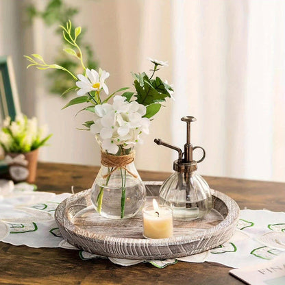 Decorative Tray for Coffee Table – Round Wave-Shaped Centerpiece Tray for Living Room, Dining Room, Kitchen Counter, Bathroom – Rustic Vintage Distressed Finish, Multipurpose Home Decor Tray