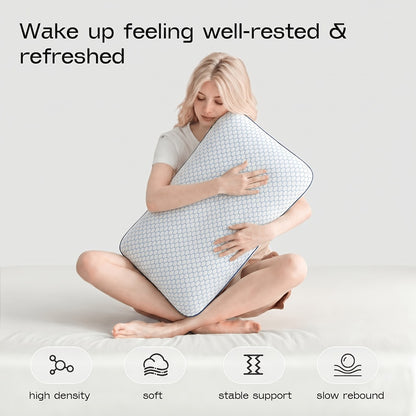 Bed Pillow for Side, Back & Stomach Sleepers – Washable Cover, Breathable Mesh, Standard Size – Blue & Grey