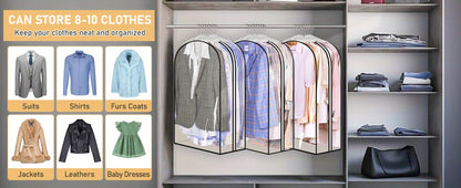Garment Bags for Hanging Clothes, 3-Pack Transparent Suit Bags with Zipper, Heavy Duty EVA Coat Covers for Wardrobe Closet Storage, Fits 32 40 50 60 Inch Dresses Shirts Coats