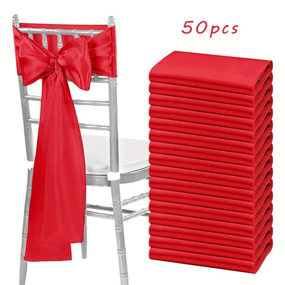 Satin Chair Sashes Bows 50pcs – 7x108 Inch Chair Waist Belt Bow Ties for Wedding Reception, Banquet, Party, Hotel & Event Chair Cover Decoration