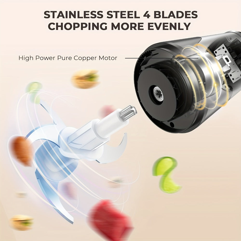 Mini Food Processor 450W – Electric Food Chopper with 2 Bowls & 4 Bi-Level Blades for Meat, Baby Food, Onion & Vegetables, 2-Speed