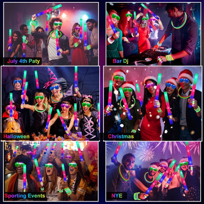 LED Glow Sticks Party Set – Foam Glow Sticks with 3 Light Modes, Glow Glasses, Headbands & Finger Lights for Rave, Wedding, Birthday, Concert, Halloween, Christmas & New Year Party Supplies, 11/36/52pcs